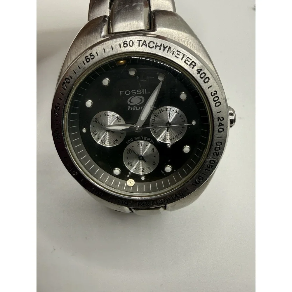 Fossil Blue BQ-9066 Men's Stainless Steel Sport Watch Tachymeter‎ 100M Quartz